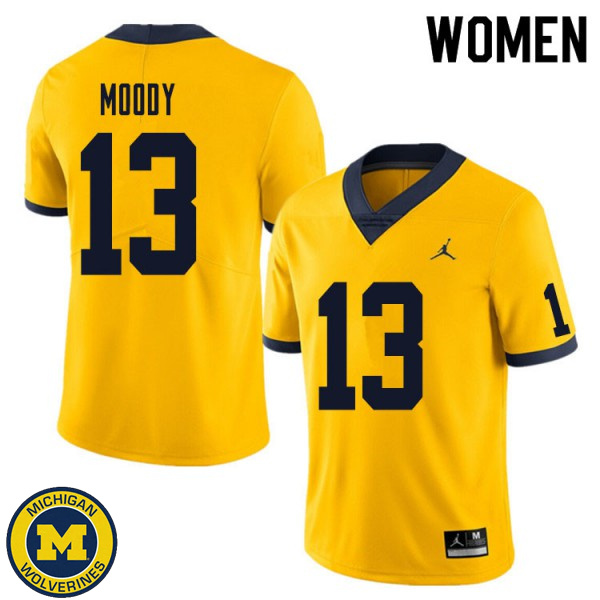 Women Michigan Wolverines #13 Jake Moody Yellow NCAA Football Jersey